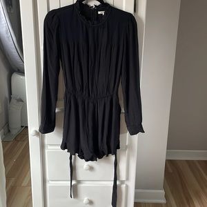 Avec Les Filles Black Ruffle Collared Long Sleeve Romper